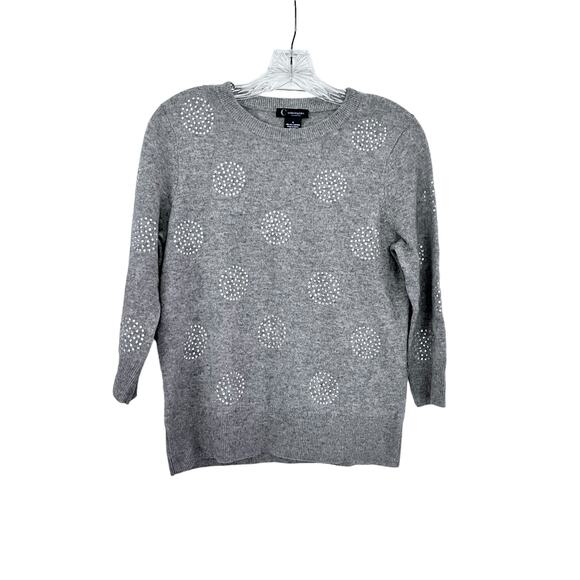 Bloomingdales 100% Cashmere Sweater Gray 3/4 Sleeve Round Neck Rhinestone - Picture 1 of 5